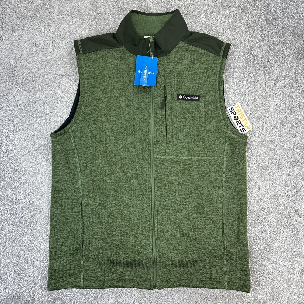 Columbia Vest Mens Medium Green Sweater Weather II Full Zip Fleece Knit AO9280